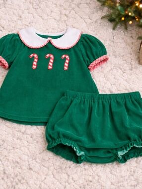 🎄 Smockingbird “Candy Cane Smocked Christmas Outfit Set  🎄